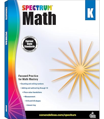 spectrum kindergarten math workbooks ages 5 to 6 counting numbers addition and subtraction geometry and place