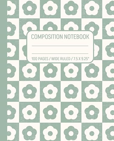 composition notebook wide ruled aesthetic sage green color checkered floral journal for office or class cute