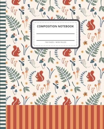 squirrel composition notebook wide ruled 7 5 x 9 25 blank paper / 108 pages / stationery gift for note taking