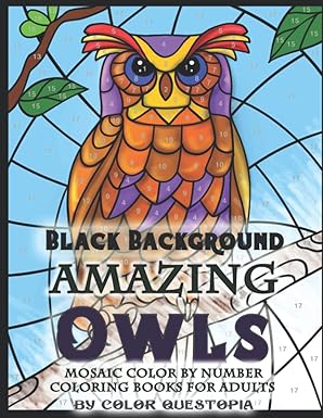 amazing owls black background mosaic color by number coloring books for adults beautiful owl adult coloring