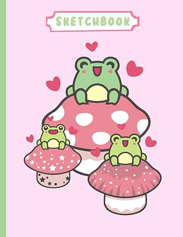 cute froggy sketchbook pink kawaii mushroom and frog drawing pad and doodle journal draw what makes you happy