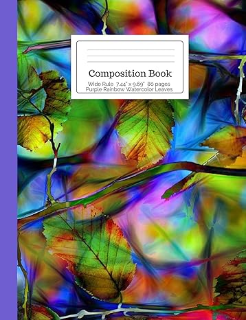 wide rule composition book purple rainbow watercolor leaves colorful bright stained glass look botanical leaf