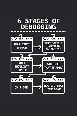 6 stages of debugging programmer coder software and web developer notebook and journal appreciation gift idea