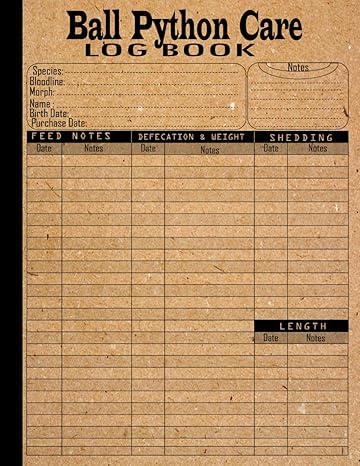 ball python care log book everything you need to know to raise a healthy and happy ball python 1st edition