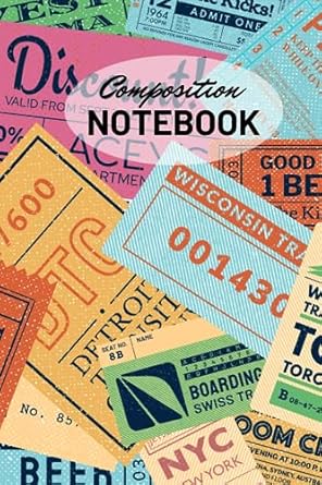 composition notebook retro tickets style 120 pages 6 x 9 school college and office 1st edition maddie grover