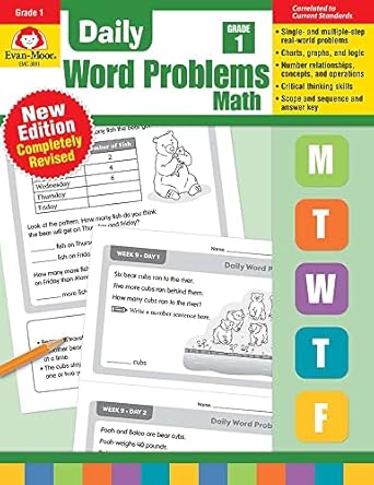evan moor daily word problems grade 1 homeschooling and classroom resource workbook problem solving real life
