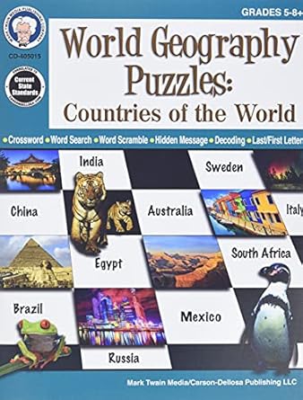 mark twain world geography puzzles countries of the world grades 5 12 1st edition mark twain media
