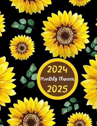 2024 2025 monthly planner sunflower cover large two year agenda with motivational quotes and federal holidays
