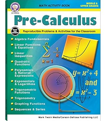 mark twain pre calculus grades 6 12 math workbook algebra fundamentals trigonometry graphing pre calculus 6th