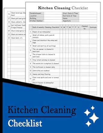 kitchen cleaning checklist daily and weekly cleaning schedule for kitchen cleaning log book perfect for food