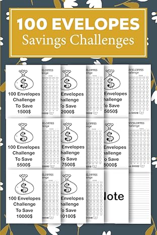 100 envelopes money saving challenge finance book to save $1500 $2000 $5050 $5500 $7500 $8000 $10000 $10100