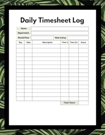 daily time sheet log book timesheet log book to record work hours hours log book time sheets for employees 8