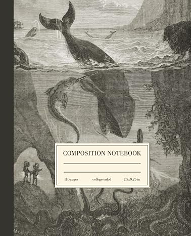 composition notebook college ruled whale narwhal vintage scientific illustration deep sea fantasy aesthetic