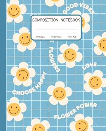 composition notebook wide ruled groovy hippie journal notebook for teens kids girls and adults cute smiley