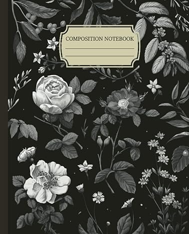 composition notebook college ruled black and white vintage flower botanical illustration floral boho