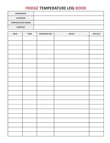 fridge temperature log book refrigerator tracker / food safety journal / daily recorder / freezer monitoring