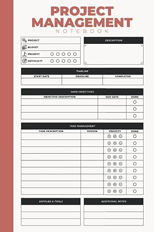 project management notebook project management planner for work project manager tracker with checklist and