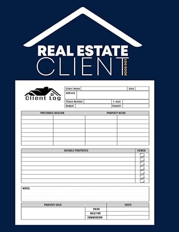 real estate client log book realtors track transactions and record book customer portfolio management log