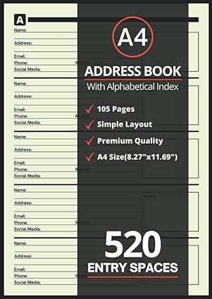 a4 address book with a z alphabetical index for home and office a4 contacts telephone book with 520 entry