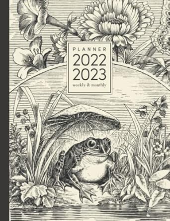 planner 2022 2023 weekly and monthly frog mushroom cottagecore vintage illustration july to june academic