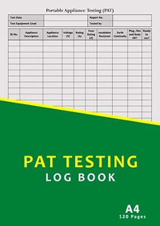 pat testing log book portable appliance testing book 120 pages a4 size record up to 3000 electrical