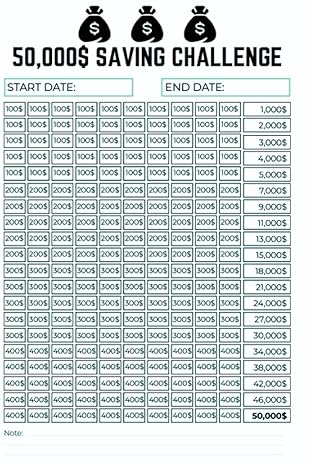 50 000$ saving challenge log book ultimate book of savings challenges income savings challenges log book