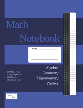 math notebook 120 white pages 5 squares per inch thin lines blue glossy cover cute graph paper for math and
