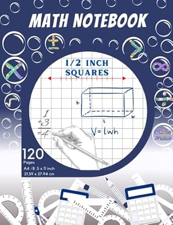 math notebook 1/2 inch squares math large graph paper notebook for kids 1/2 inch squares graph paper