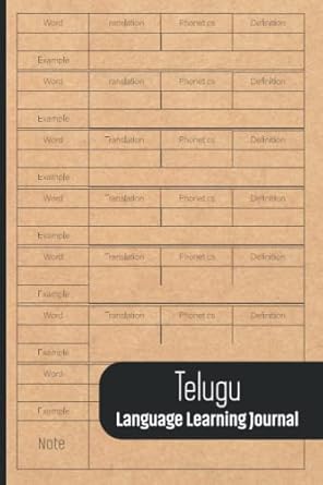 telugu language learning journal telugu vocabulary notebook for practice conversation five columns foreign