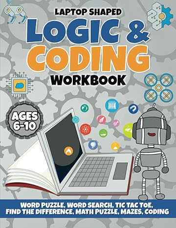 laptop shaped logic and coding workbook stem for kids ages 6 10 coding unplugged word puzzle word search tic