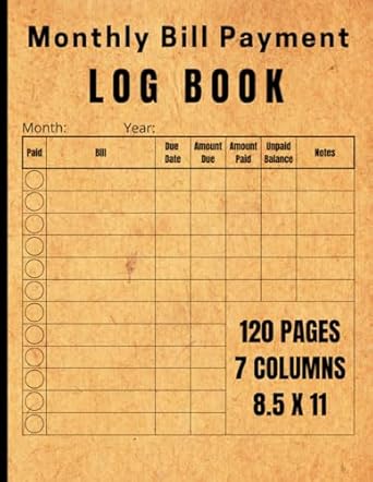 monthly bill payment log book large log book with 7 columns bill planner and organizer 1st edition fts