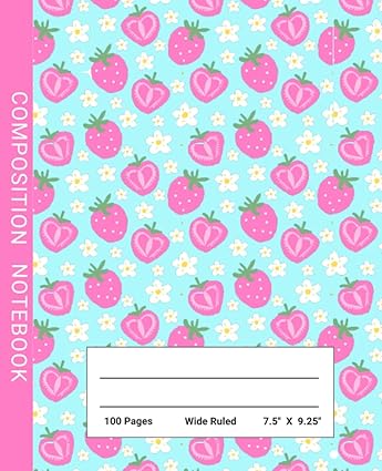 preppy notebook composition cute pink and light blue strawberry notebook for teen girls high school college