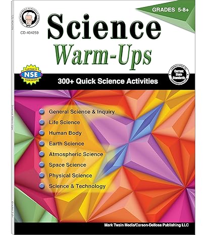 mark twain science warm ups science activity book grades 5 8+ science and technology life space physical and