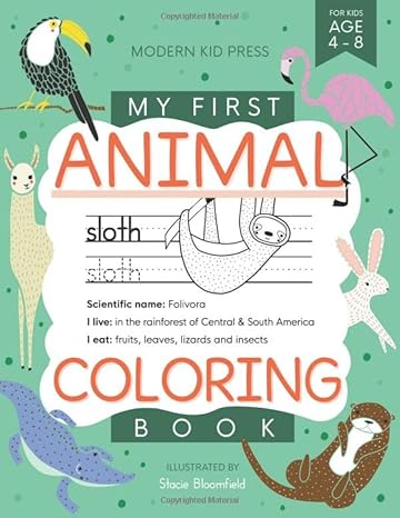 my first animal coloring book for kids ages 4 8 learn fun facts practice handwriting and color hand drawn