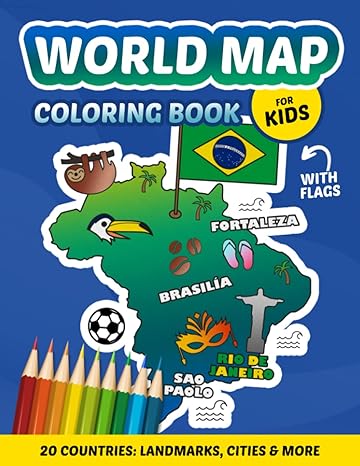 world map coloring book for kids geography coloring book for kids with 20 countries and flags to color in