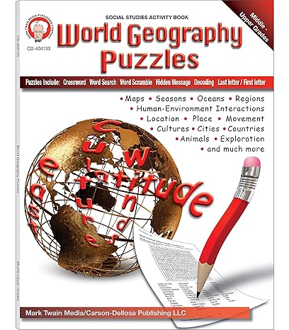 mark twain world geography puzzles grades 6 12 act edition mark twain media 1580375596, 978-1580375597