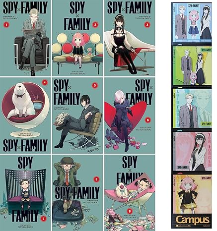 spy x family collection set volumes 1 9 by tatsuya endo + 5 kokuyo campus notebooks of spy x family limited