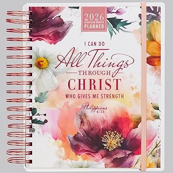christian art gifts large inspirational spiral bound 18 month 2026 planner for women all things through