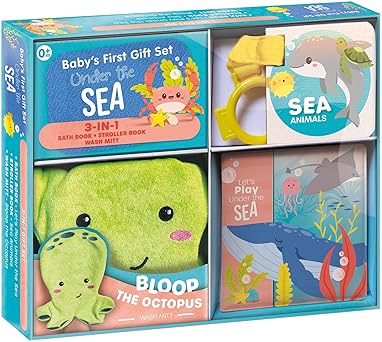 babya s first gift set under the sea soft baby wash mitt for toddlers 1 3 stroller book waterproof bath books