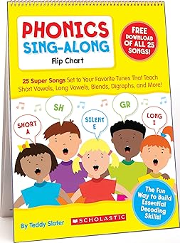 phonics sing along flip chart and cd 25 super songs set to your favorite tunes that teach short vowels long