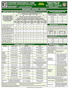 uniform mechanical code tables/equations quick card based on 2018 umc 1st edition builders book inc