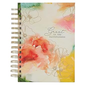 christian art gifts journal w/scripture for women great is thy faithfulness watercolor red/yellow 192 ruled