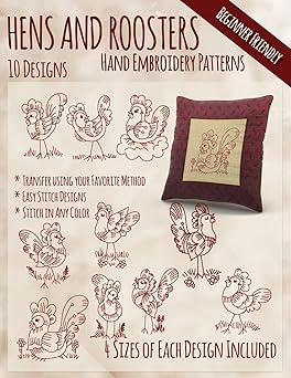hens and roosters hand embroidery patterns 1st edition stitchx embroidery 1530669014, 978-1530669011