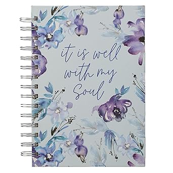 inspirational spiral journal notebook for women it is well with my soul blue/purple posies floral wire bound