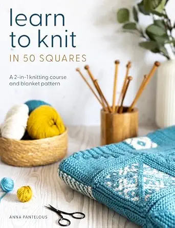 learn to knit in 50 squares a 2 in 1 knitting course and blanket pattern 1st edition anna pantelous