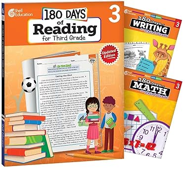 180 daysa includes reading writing and math for 3rd grade practice workbook for classroom and home cool and