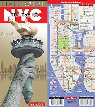 streetsmart nyc top 10 map by vandam a laminated pocket size nyc street and souvenir map of manhattan ny with