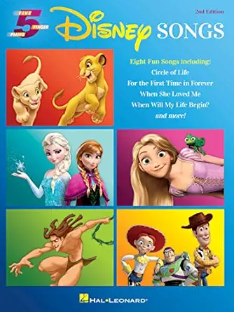 disney songs five finger piano sheet music songbook for beginners easy disney piano music for kids and