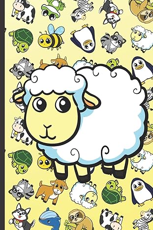 sheep animal party notebook pattern design of fun and cute animals on cover lined paper note book for girls