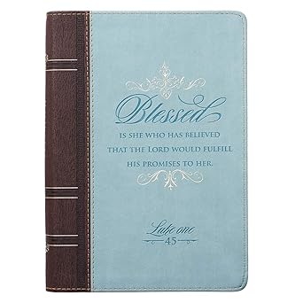 classic faux leather journal blessed is she luke 1 45 bible verse blue inspirational notebook lined pages